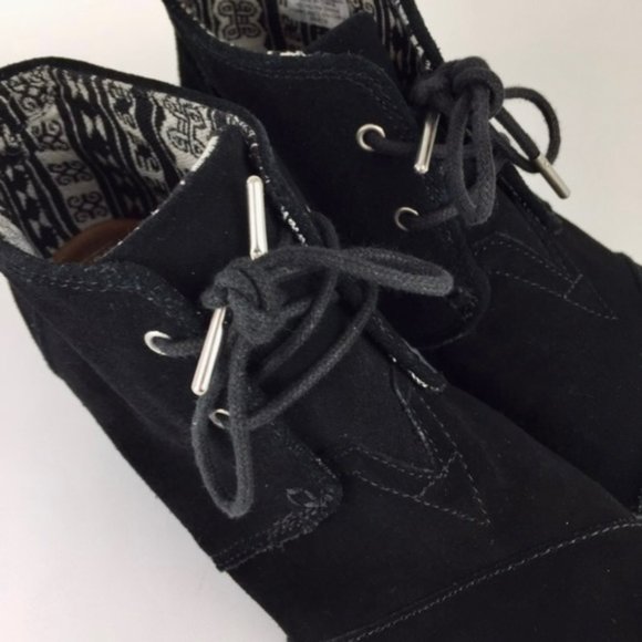 Toms Desert Wedge Black Suede Lace Up Ankle Boots 8.5 - Picture 11 of 16